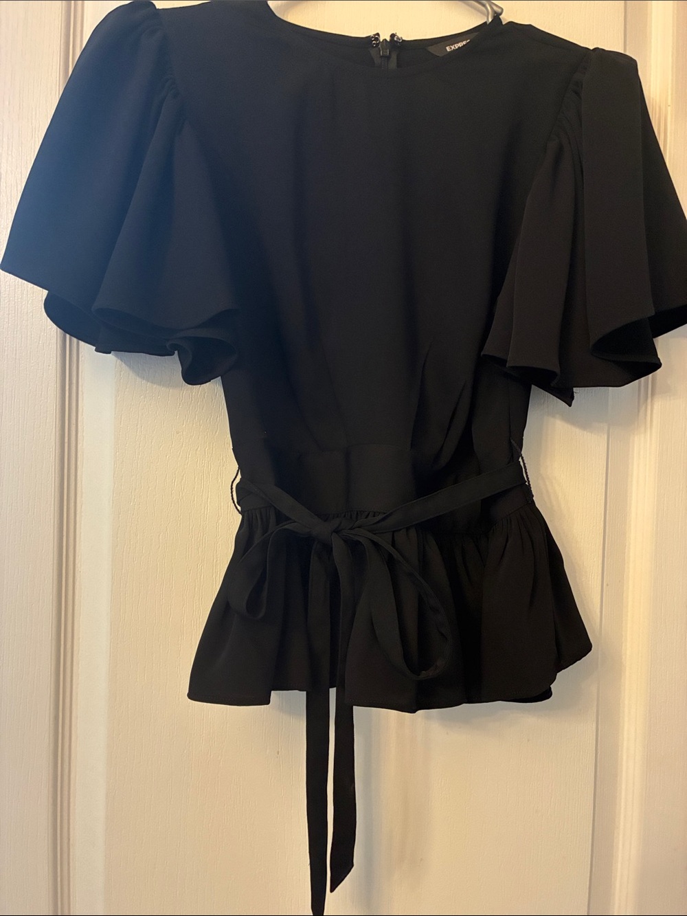 Express Elegant Black Ruffle-Sleeve Peplum Dress - Unbranded